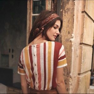 Sézane Prosper button-back t-shirt S EUC multi-color